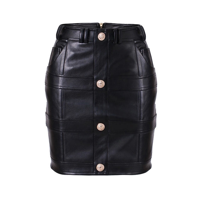 Metallic Chic: Leather Jacket & Skirt