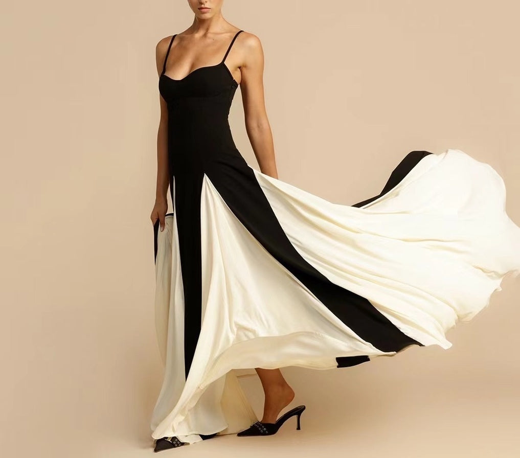 Chic B&W Beach Suspender Maxi Dress