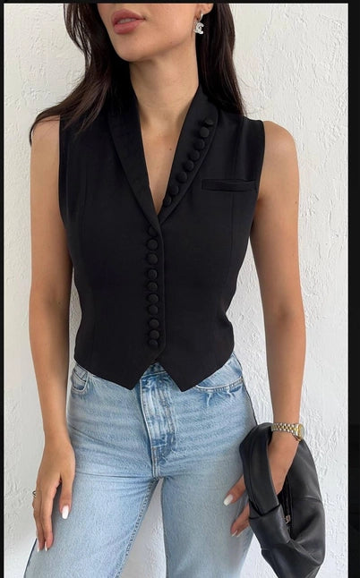 Chic Sleveless Vest with Buttons- Elegant Suit Vest Womens