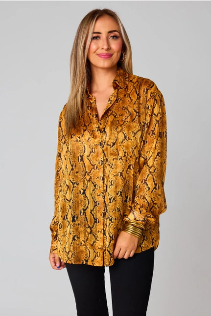 Portia Snake Charmer Long Sleeve Button Up Top