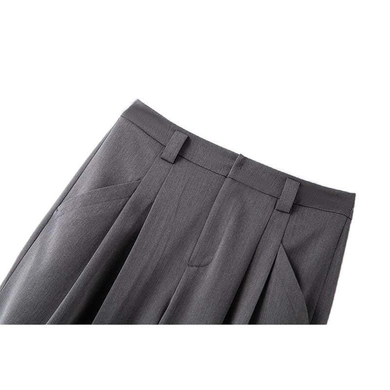 Relaxed Fit Solid Color Wide Leg Floor-Length Suit Trouser