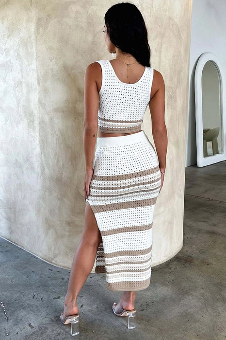 Sleeveless Tank Top Sexy Split Stripe Skirt SET