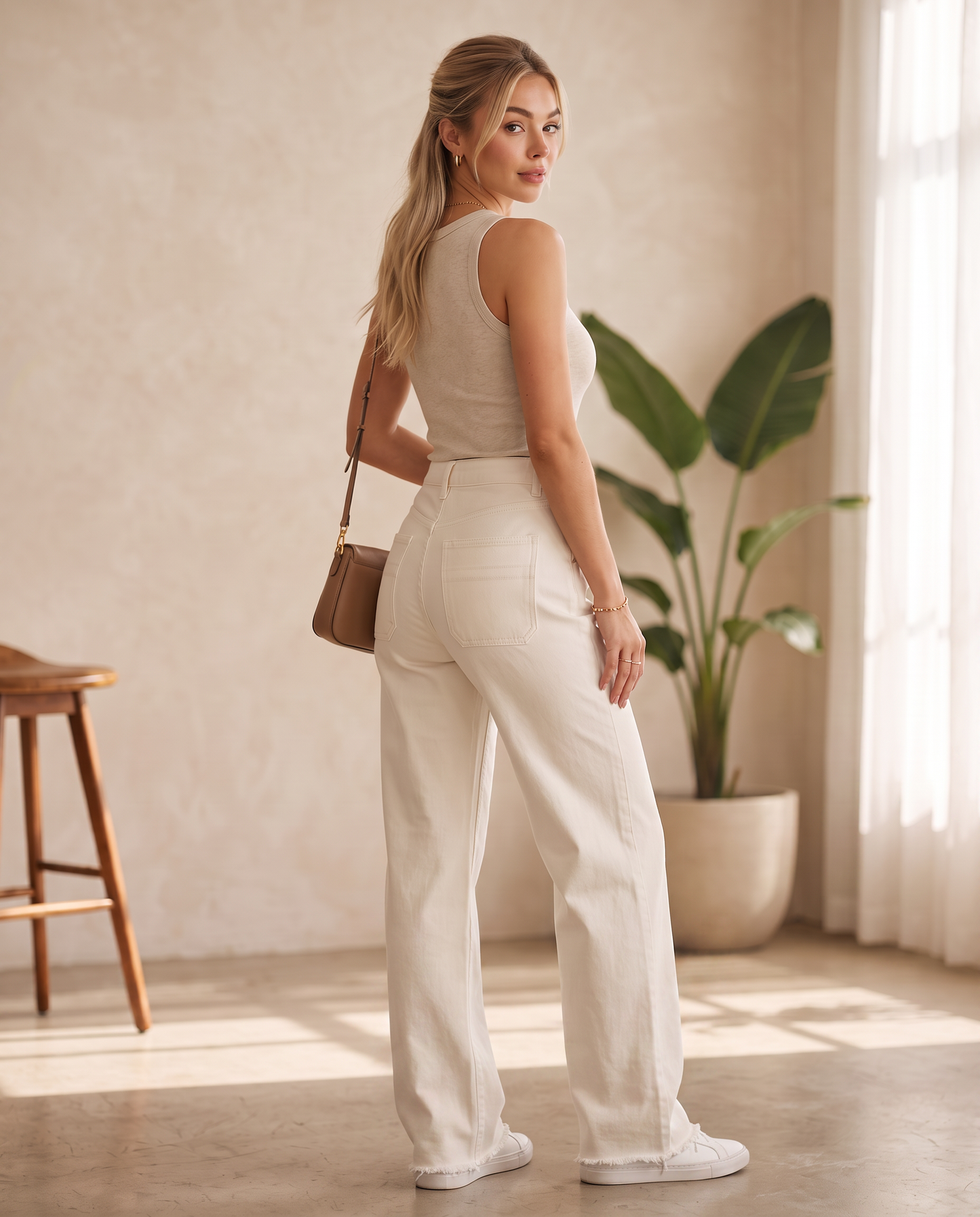 White High-Rise Relaxed Wide-Leg Jeans