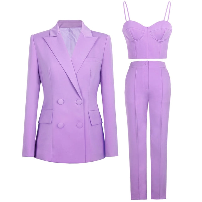 Chic Suit Set: Blazer, Bra Top, Pants