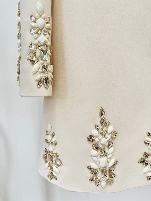 Elegant Hand-Beaded Diamond Long Sleeve Dress