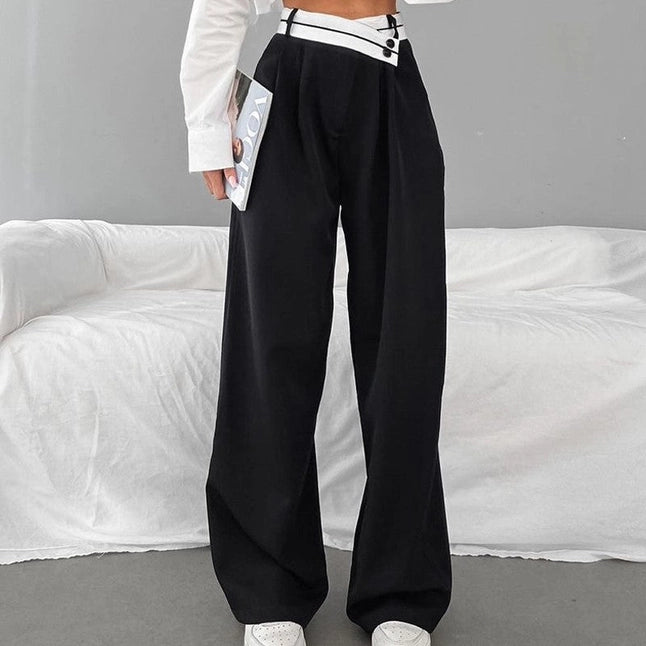 Patchwork High Waisted Wide Leg Trousers