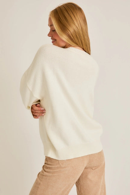 Long Sleeve Crew Neck Teddy Bear Graphic Sweater