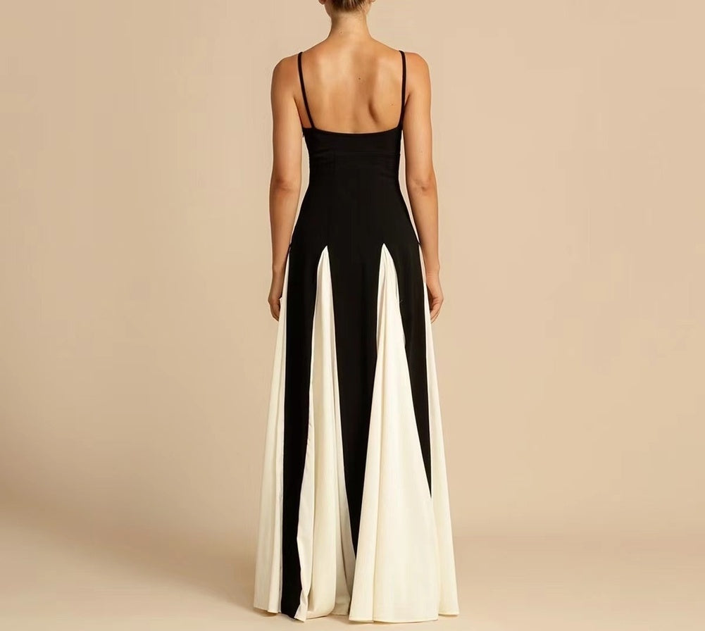 Chic B&W Beach Suspender Maxi Dress