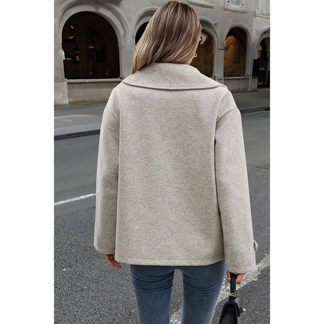 Solid Button Trim Breasted Notched Collar Coat