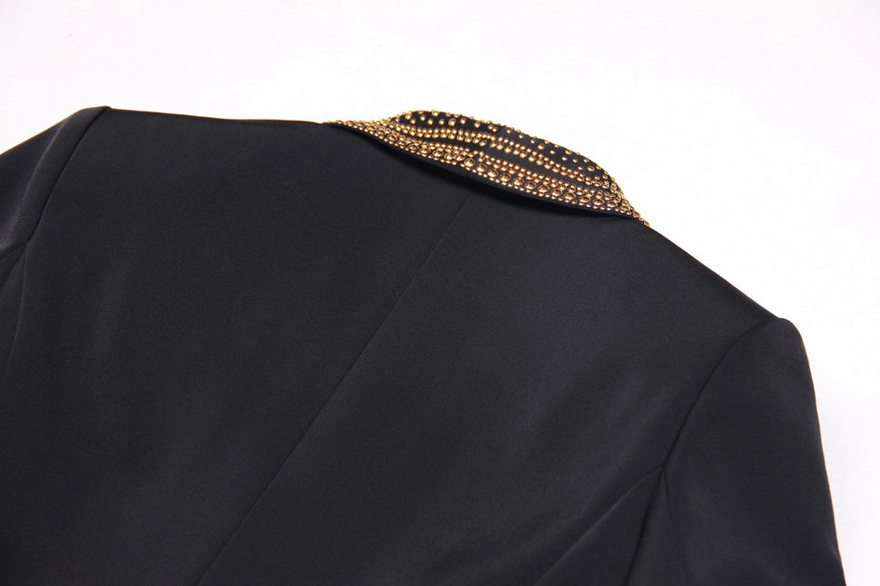 Chic Green-Collar Blazer with Hot Metal Accent