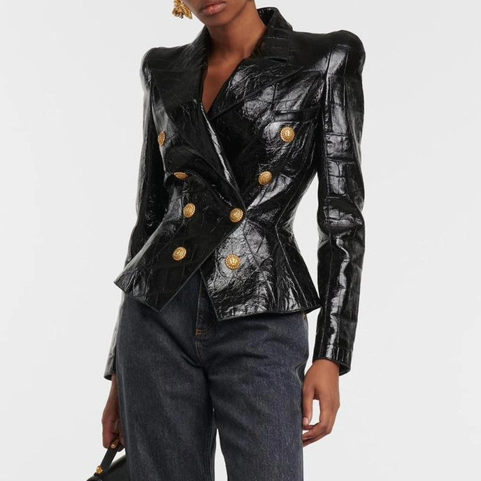 Black Faux Leather Blazer Jacket