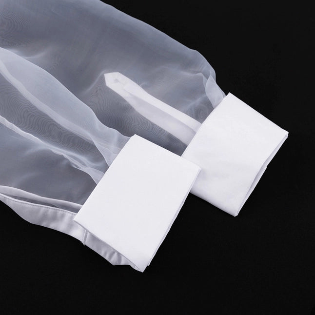 Lapel Organza Patchwork Transparent Sexy Fashion Shirt