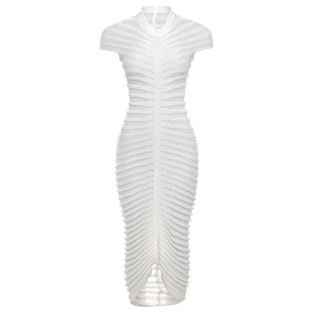 Jessenia White Ruched Long Knit Dress