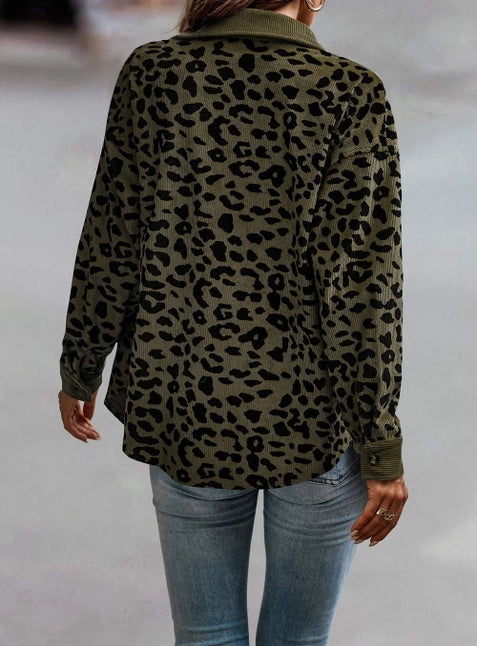 Leopard Print Button Long Sleeve Jacket For Women