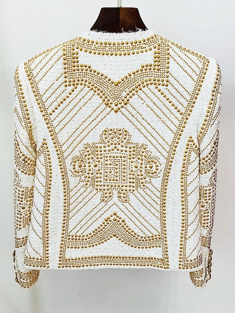 Emilia White Tweed Metal Stud Jacket
