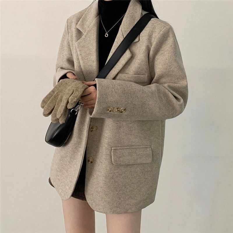 Vintage Mid-Length Oversized Woolen Blazer