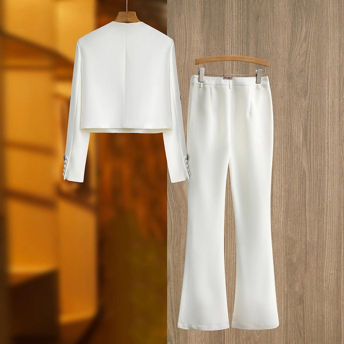 Women Embellished Blazer and Flare Pants Set