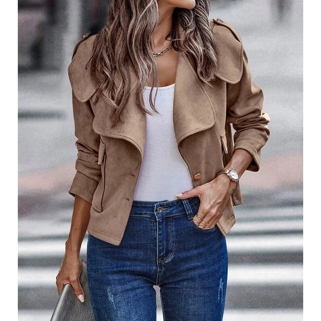 Button Front Open Pockets Jacket