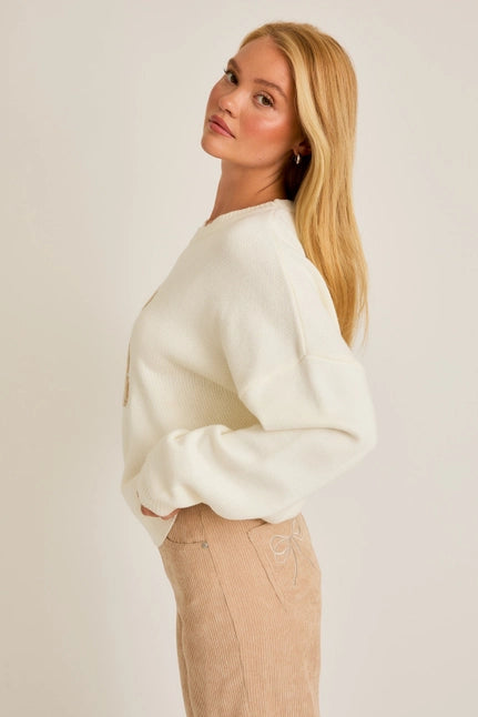 Long Sleeve Crew Neck Teddy Bear Graphic Sweater