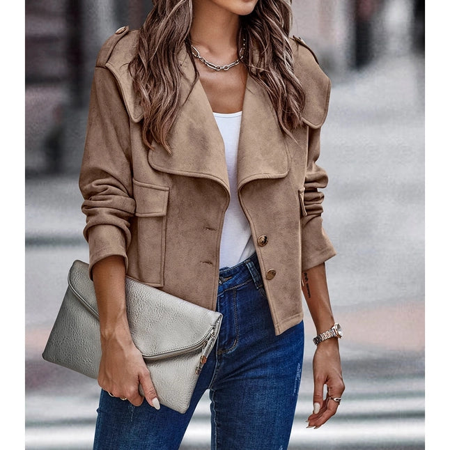 Button Front Open Pockets Jacket