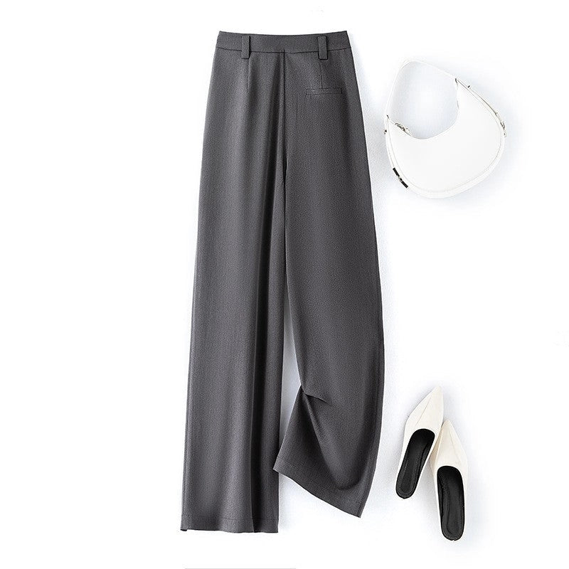 Relaxed Fit Solid Color Wide Leg Floor-Length Suit Trouser