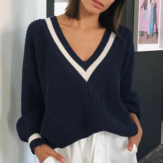 Patchwork Color Contrast Slim Loose Sweater