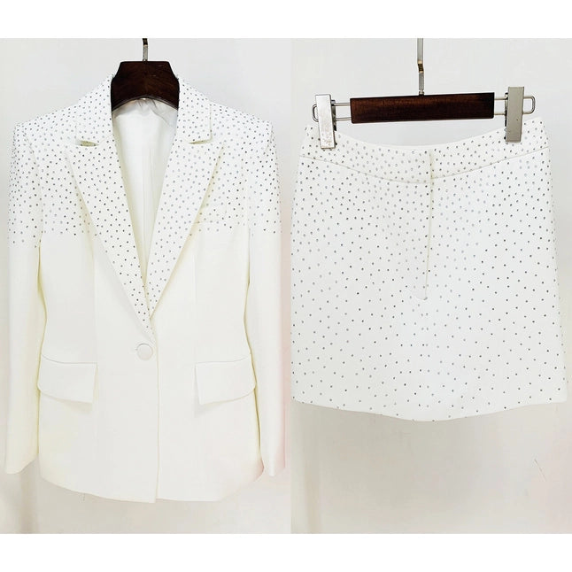 Elegant Diamond Blazer & Skirt Suit