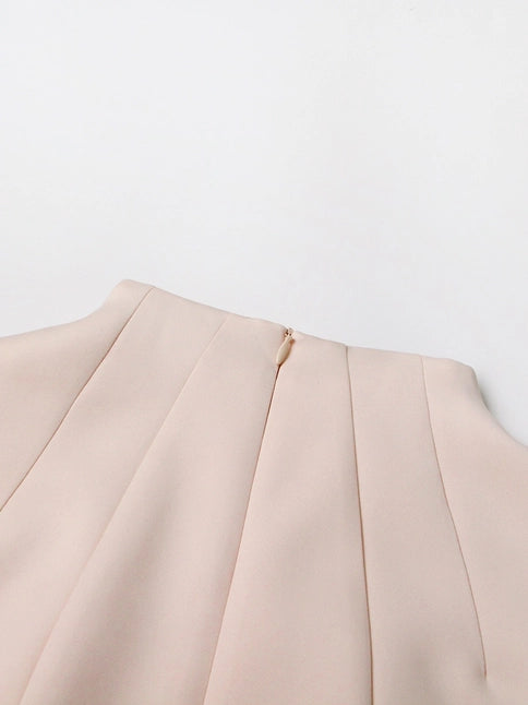 Stand Collar Sleeveless Waist Slimming Pleated Dress