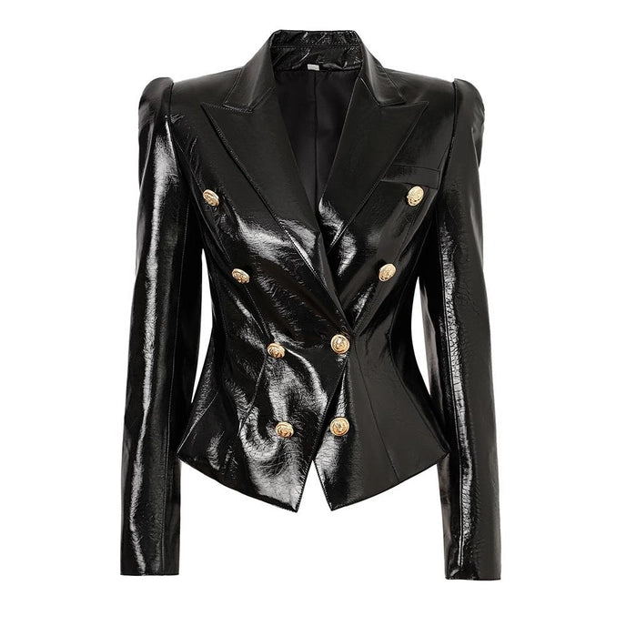 Black Faux Leather Blazer Jacket