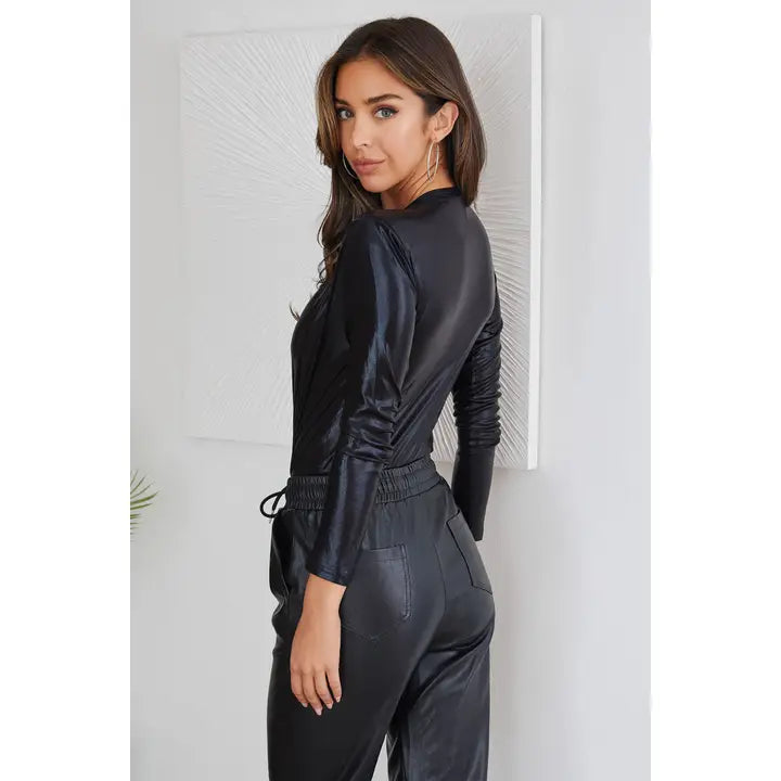 Cross Over Wrap Metallic Bodysuit