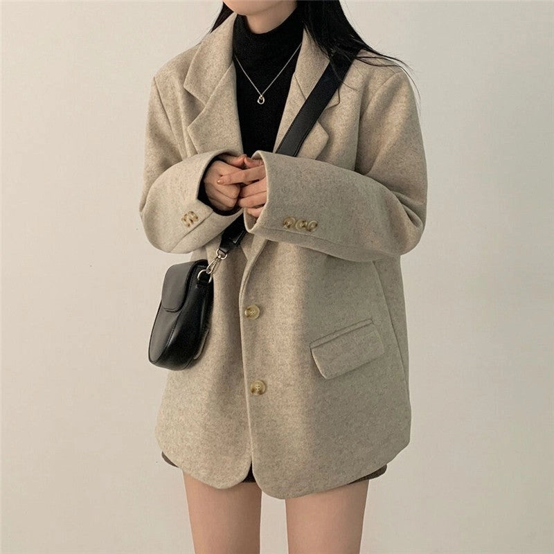 Vintage Mid-Length Oversized Woolen Blazer