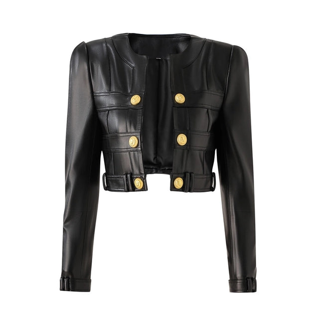 Metallic Chic: Leather Jacket & Skirt