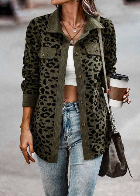 Leopard Print Button Long Sleeve Jacket For Women
