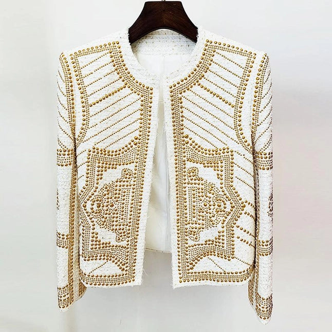 Emilia White Tweed Metal Stud Jacket