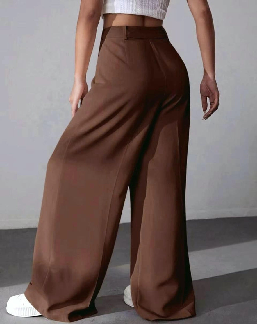 Solid Office Straight Wide-Leg Suit Pants