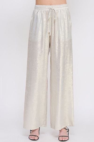 ELASTIC DRAWSTRING WAIST SOFT PANT IN BRUSHED SATIN,100% POLY