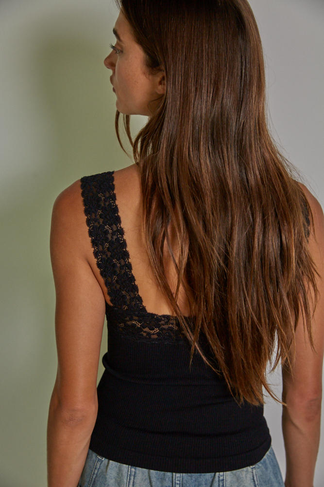 Lace Trim Ribbed Tank