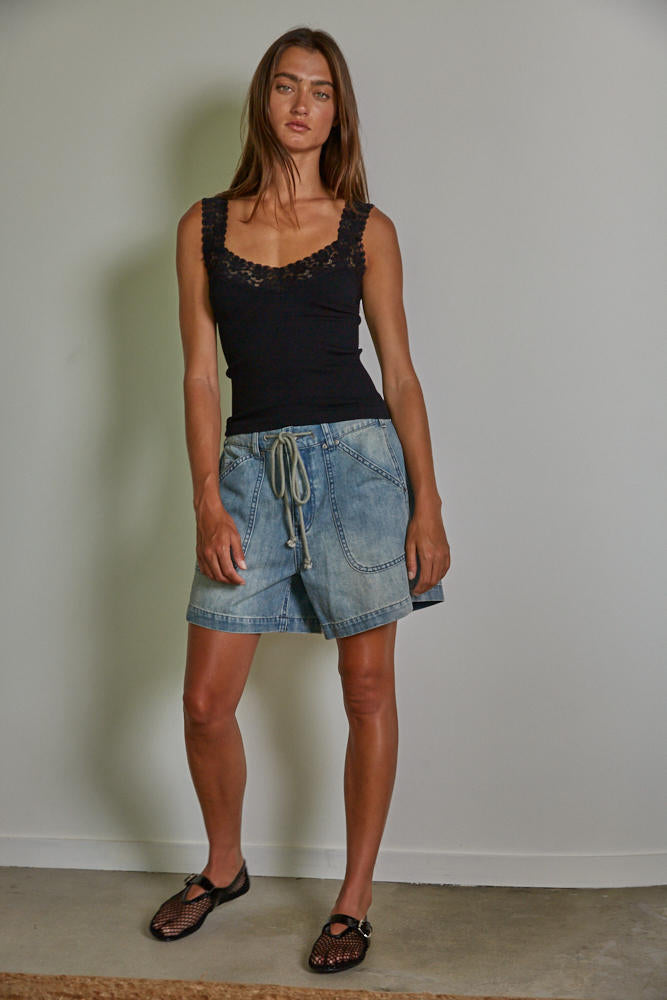 Lace Trim Ribbed Tank