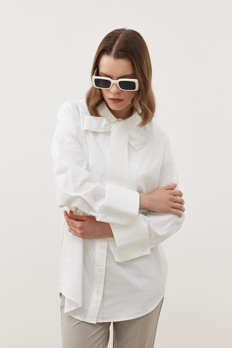 Collar Tie-Neck Blouse