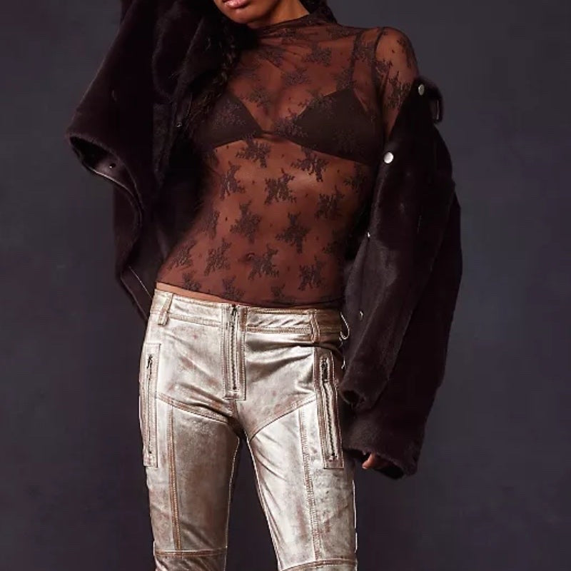 LUX Layering Floral Lace See Through Mesh TOP Blouse