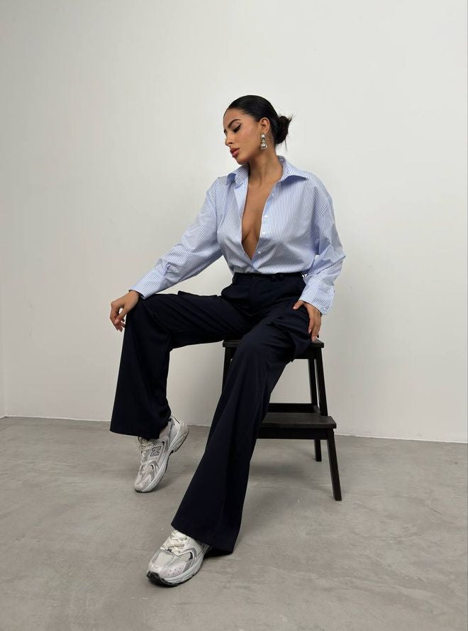 Striped Oversize Shirt - Blue & White
