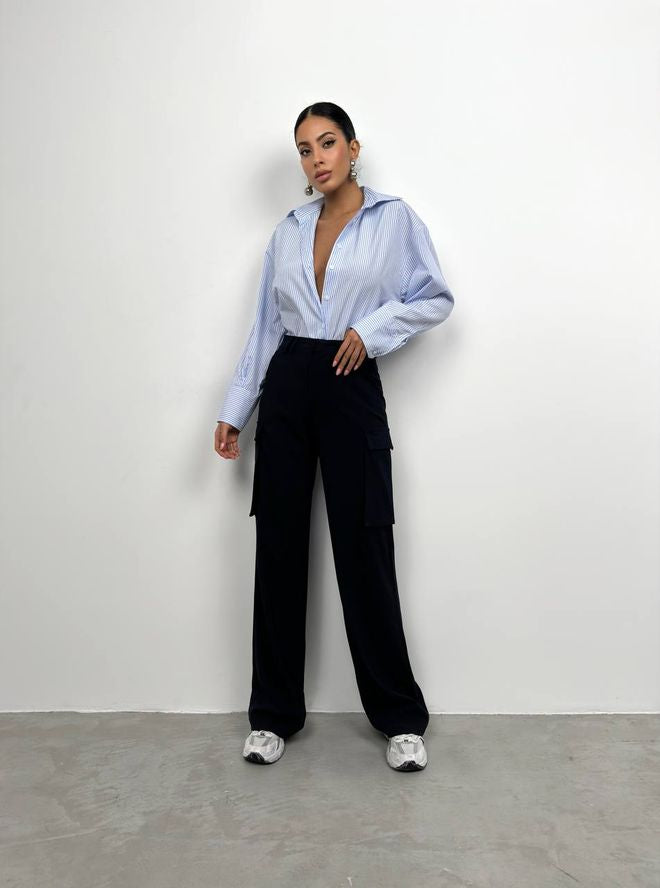 Striped Oversize Shirt - Blue & White