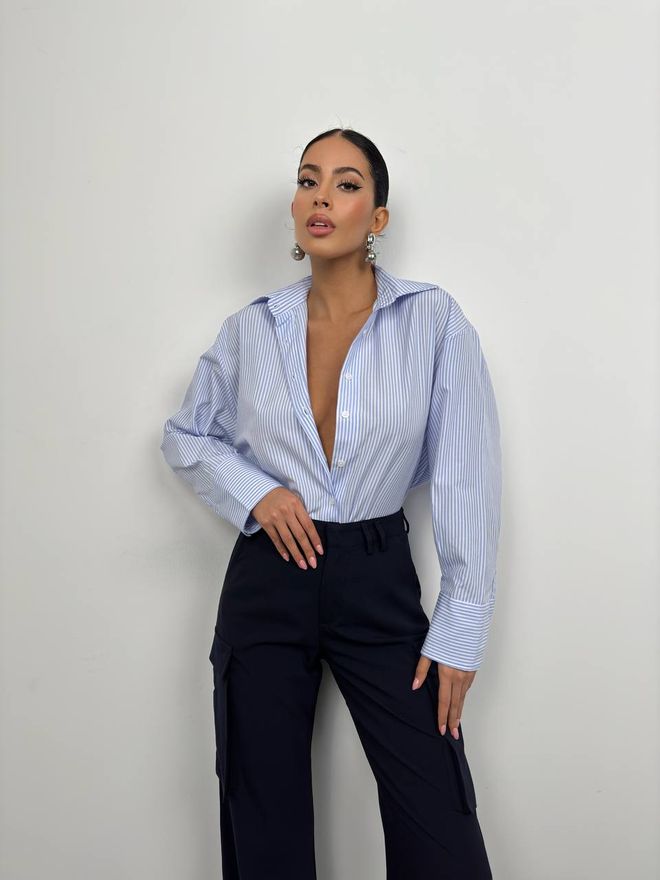 Striped Oversize Shirt - Blue & White