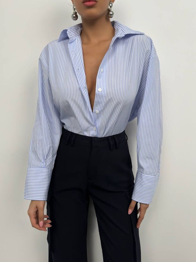 Striped Oversize Shirt - Blue & White