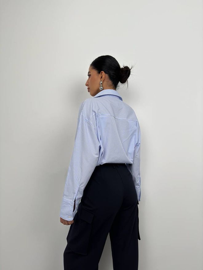 Striped Oversize Shirt - Blue & White
