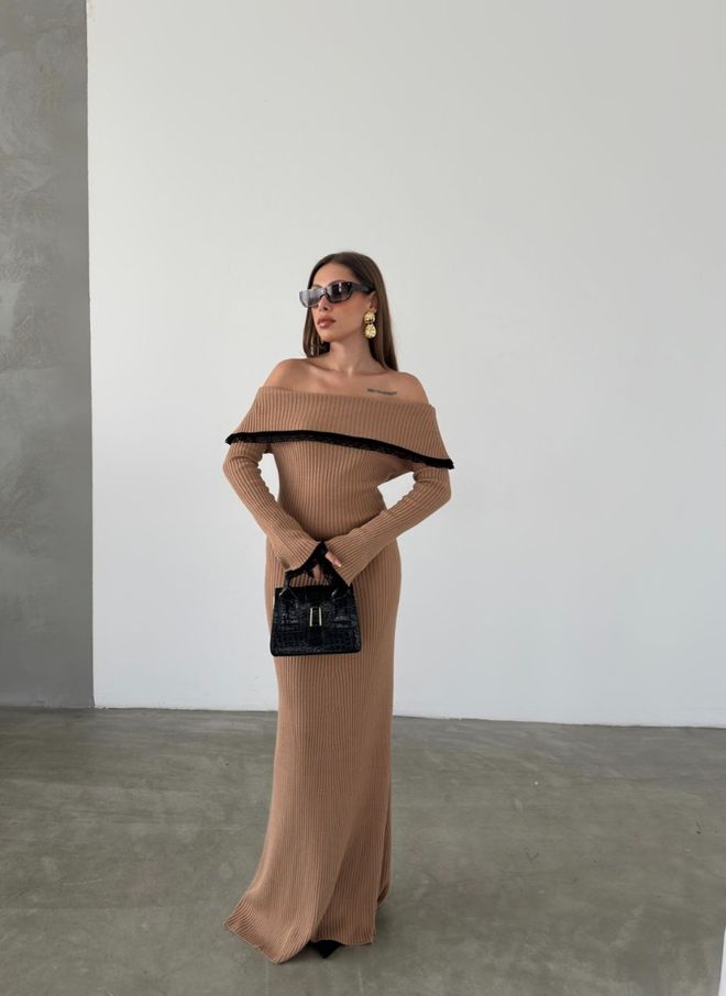 Lace Detail Dress - Camel