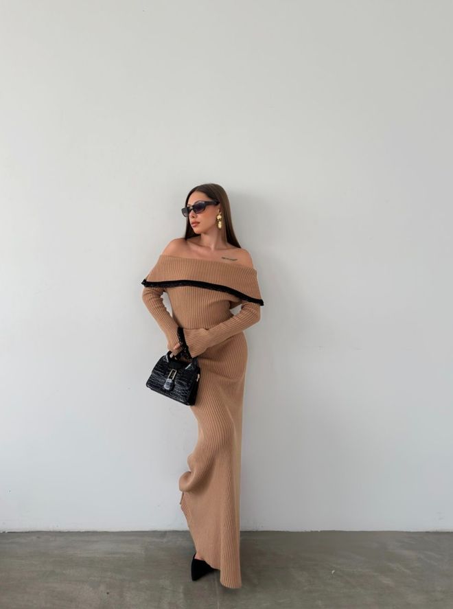 Lace Detail Dress - Camel