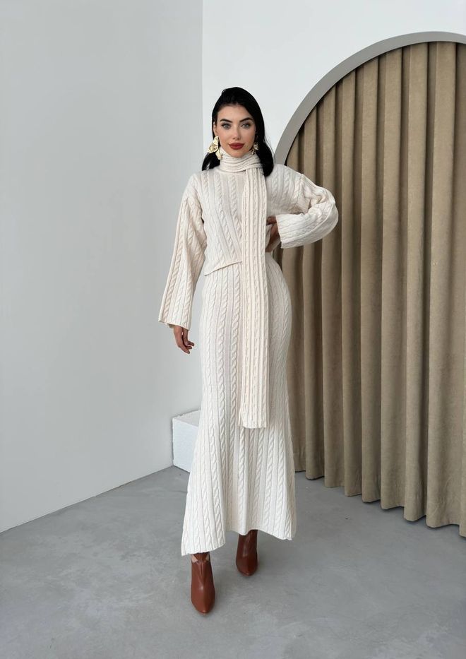 Laon Shawl Knitwear Set - Cream