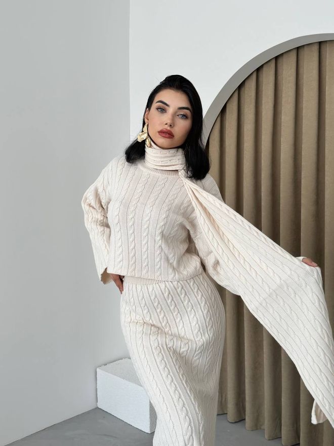 Laon Shawl Knitwear Set - Cream