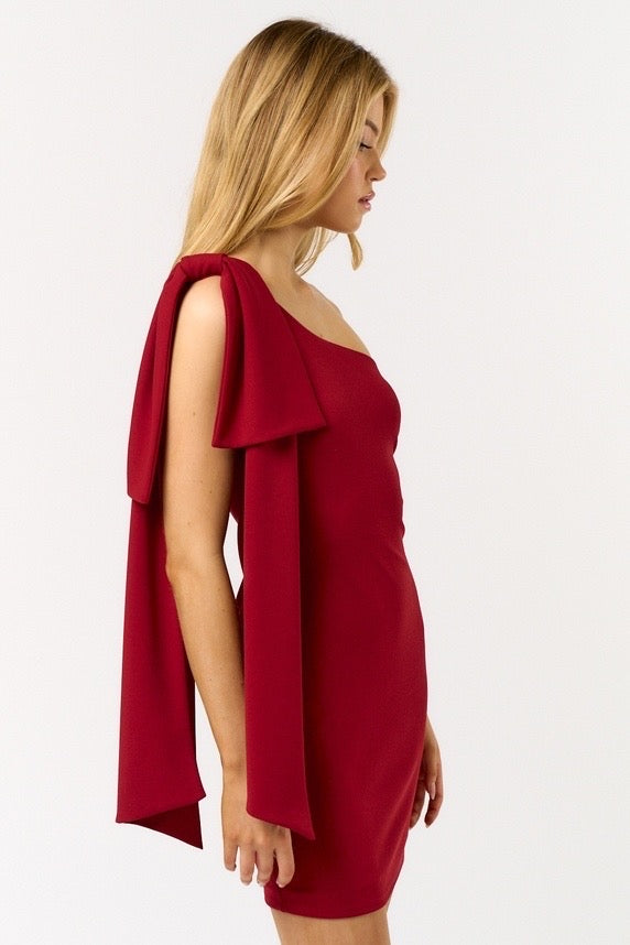 One shoulder Dress with oversized ribbon